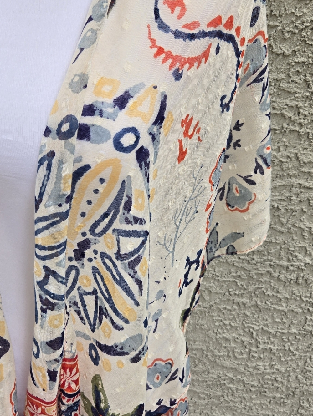 Whitedove Boho Floral Open Kimono Cardigan in Cream & Red - Picture 3 of 8